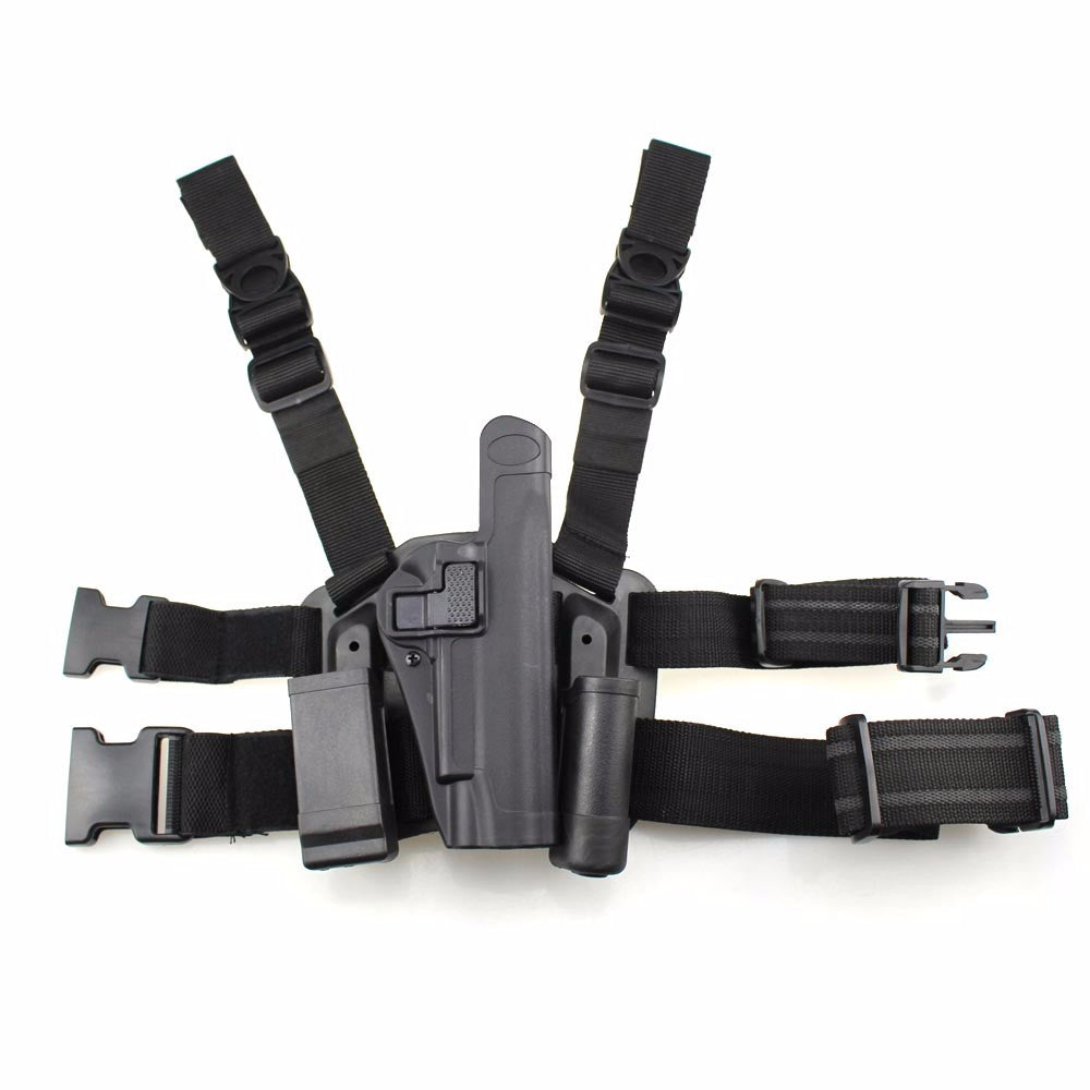 Tactical 1911 Leg Holster Level 2 Right Hand Paddle Thigh Belt Drop Pistol Gun Holster with Magazine Torch Pouch for Colt 1911